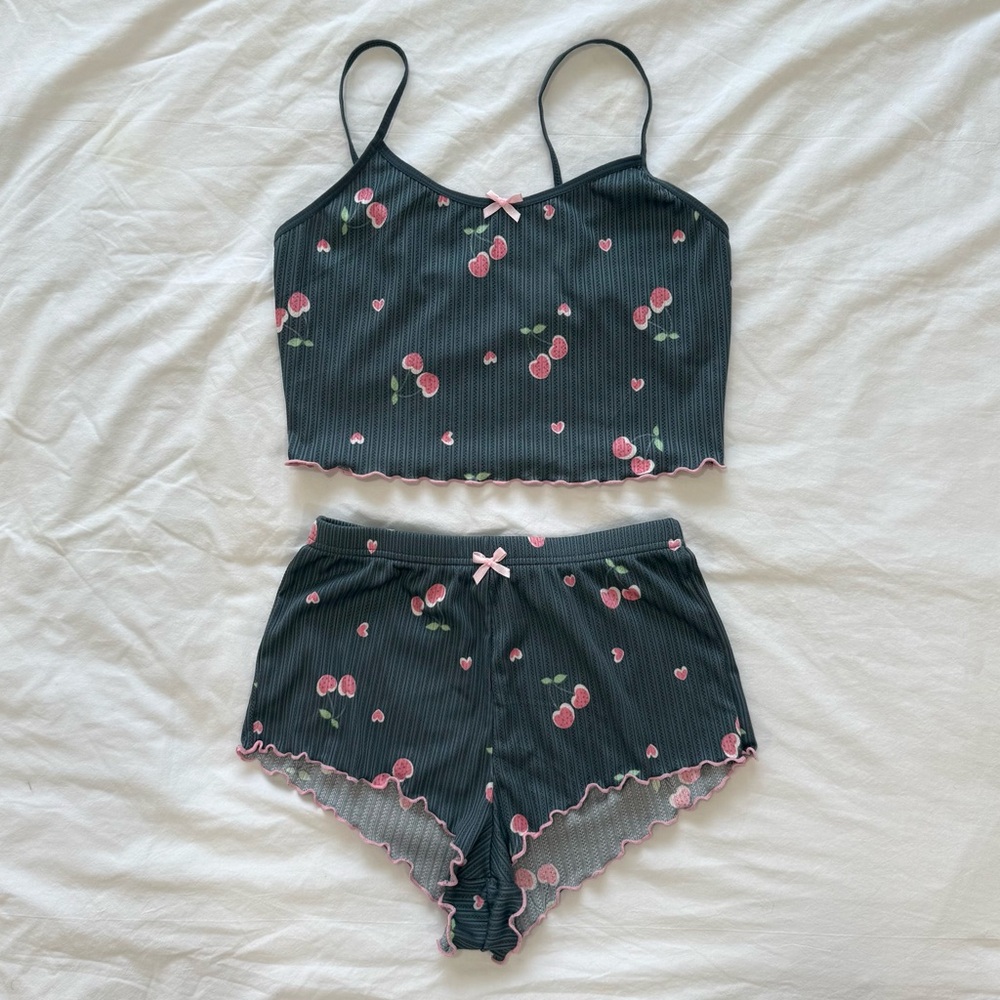 Navy Cherry Print Sleep Set